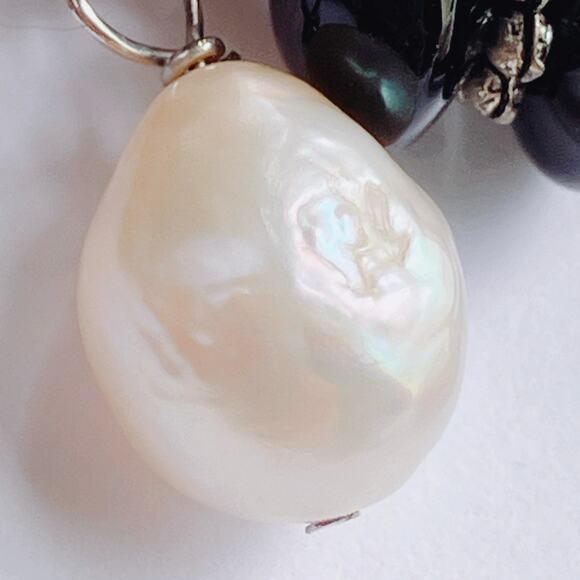 VTG Gemstone Freshwater Pearls Long Necklace Spinel Quartz Tourmaline Suede Boho - Picture 6 of 12